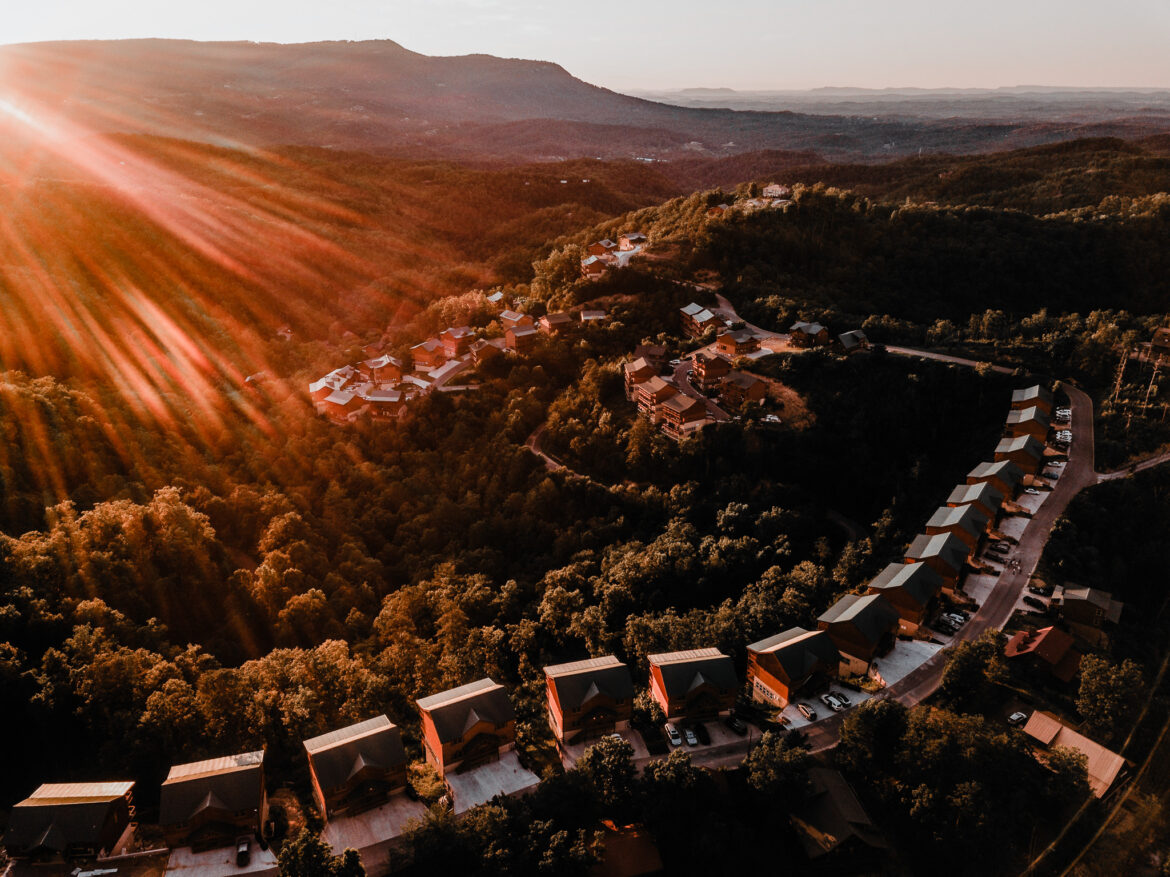 Fly view of one of the best ways to Save Money In Gatlinburg Tennessee - book a vacation package